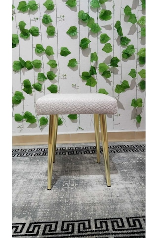 Özcan Metal Gold Metal Ayak Teddy Kumaş Dekoratif Çok Amaçlı Peluş Puf Tabure Bench Koltuk Sandalye Bej
