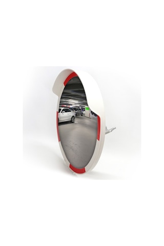 Trafik Güvenlik Aynası 80 cm Kırmızı-Beyaz ve 2 m Galvaniz Flanşl