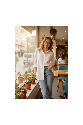 Polologin Butik Oversize Poplin Gömlek - Beyaz Diğer