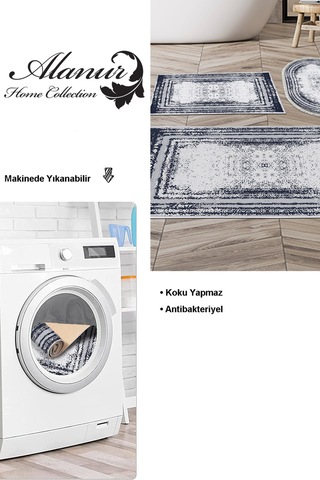 Dekoreko Kaymaz Taban Djt 3 Lü Banyo Paspas Takımı Yıldız Deri Karışık Modern M5132 lacivert