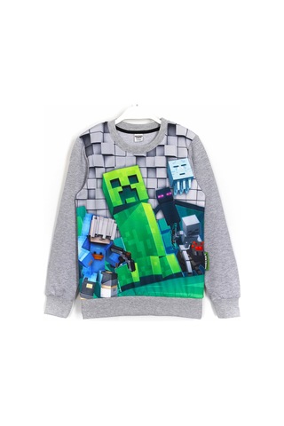 Minecraft Creeper Baskılı Çocuk Sweatshirt 5 - 14 Yaş Gri