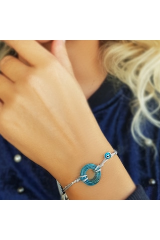 El Yapımı Cam Gümüş Nazarlı Bileklik N11.11720