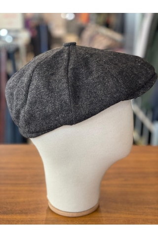 Hamze Peaky Blinders Tarz İngiliz Model Balıksırtı Desen Kaşe Kumaş Kasket Şapka Kahverengi