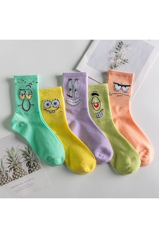 Bgk Unisex Desenli Kolej Çorap 5'li Extra Rahat Çok Renkli