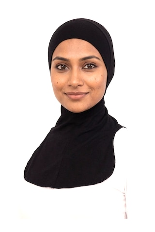 Alivascarf Siyah Ninja Bone Boyunluklu Likralı Sporcu Bonesi Kadın Pratik Tesettür Hijab Başörtü