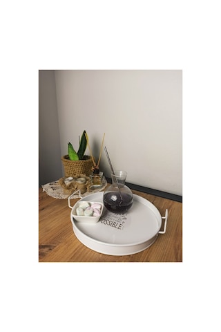 Metal Sunum Tepsi.çay Kahve Pasta Tatlı Servis 27 Cm Beyaz Hasır