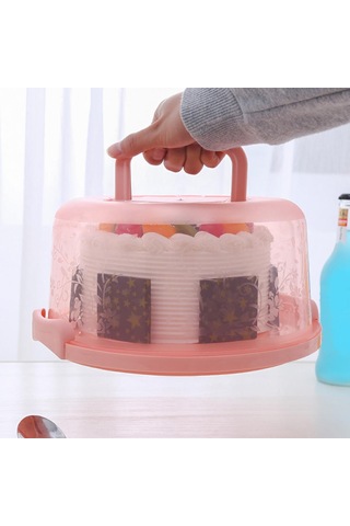 Plastik Pasta Kutusu, Kilitlenebilir Kapaklı Yuvarlak Pasta Saklama Kutusu Mavi