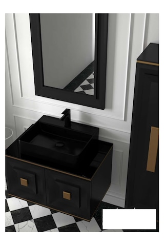 Evros Drago Banyo Dolabı 80 Cm Siyah