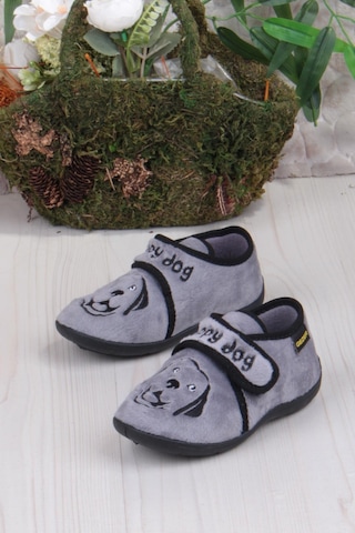 Fort 3426 Gz Köpek Figürlü Anaokulu Kreş Ev Erkek Çocuk Panduf Ayakkabı Gri