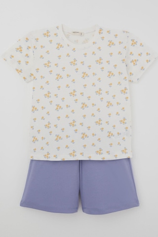 Breeze Kız Çocuk Şortlu Pijama Takımı Çiçek Desenli 4-8 Yaş, Beyaz