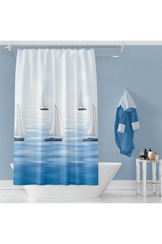 Banyo Perdesi 1x100x200 Tek Kanat Duş Perdesi Halka Hediyeli Duşakabin Perdesi 9889 Mavi