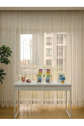 Yelkenli Çapa Desenli Çocuk Odası Tül Perde, 100x250, Seyrek Pile, 1/2 Genel