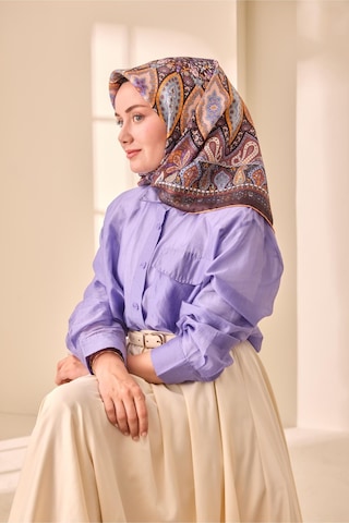 Silk Home Twill İpek Eşarp 11476-25 Acı Kahve, Turuncu, Mavi, Mor, Beyaz