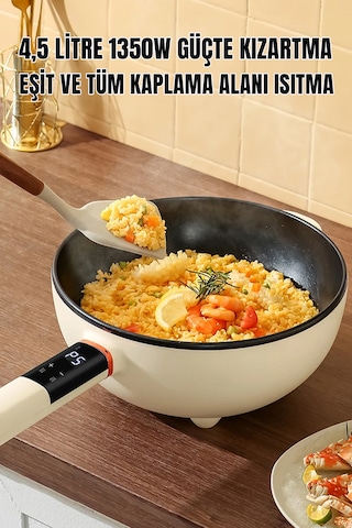 Robo Çift Katlı Dijital Elektrikli Otomatik Yemek Pişirici Tencere 4.5 Litre 32 Cm Açık Bej