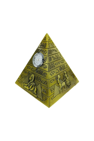 Antik Mısır Piramit Saatli Metal Dekoratif Hediyelik Biblo 10x11cm