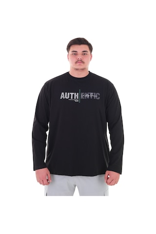 Erkek 115-155 Kilo Arası İçin Uygun Uzun Kol Bisiklet Yaka Mevsimlik Baskılı İnce Sweatshirt Siyah