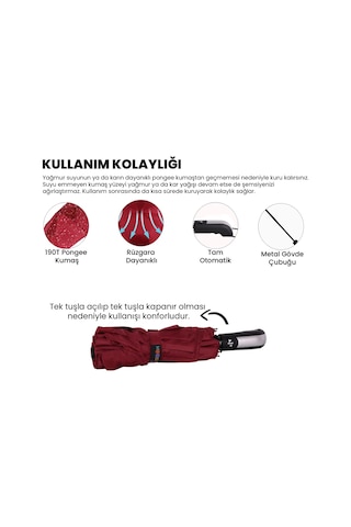 Biggdesign Moods Up Premium Bordo Otomatik Şemsiye, Rüzgara Dayanıklı, Hızlı Kuruyan, Hafif, Kılıflı Çok Renkli