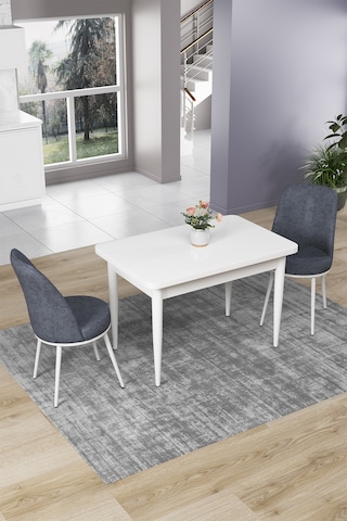 Canisa Concept Nil Serisi 70x110 Sabit Mutfak Masası Takımı Beyaz Masa 2 Füme Sandalye Füme Sandalyeler Beyaz Masa