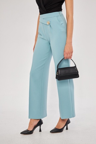 Lovelf Kare Düğme Bol Paça Pantolon Mint Yeşili Mint Yeşili