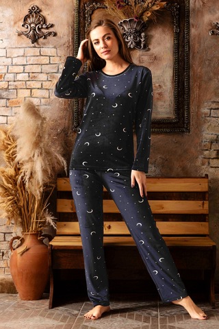Nisanca Kışlık Kadın Kadife Pijama Takımı - Süper Soft Serisi Lacivert