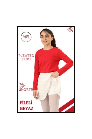 Kız Çocuk Pilel Ekru / Beyaz Etek Yüksek Bel Içi Şortlu Likra Kumaş Okul-oyun-spor-etkinlik Eteği 4103 Ekru/ Beyaz