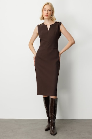 Ekol Kadın Süs Düğme Detaylı Kolsuz Elbise 4015 Kahverengi Kahverengi