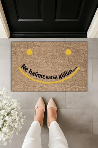 Rugmood Modern Dijital Baskı - Ne Haliniz Varsa Gülün : - Kapı Önü Paspası Kahverengi