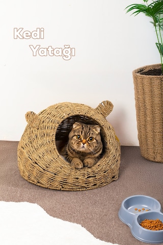 Porsima Ph49 Doğal Hasır Örgü Kedi Köpek Yuvası Kedi Köpek Yatağı 55x40cm