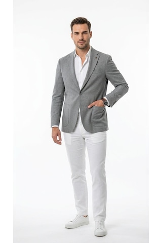 Plus Scorpion Ck089 Erkek Slim Fit Blazer Ceket Tek Düğmeli Çift Yırtmaçlı Torba Cepli Yarım Astarlı Gri