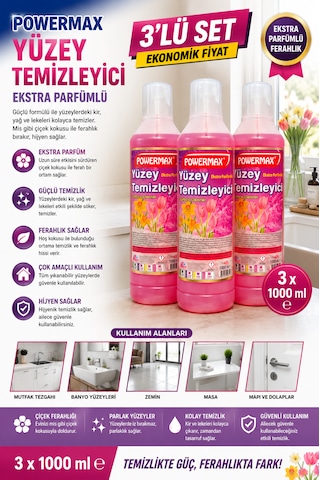 Powermax Çok Amaçlı Yüzey Temizleyici 1000 Ml X3 Set Genel Temizlik Ürünü 3'lü Set