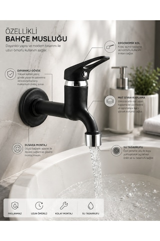 Lüx Siyah Mix Aç-kapa Bahçe Lavabo Musluğu Wc Tuvalet Uyumlu Musluk