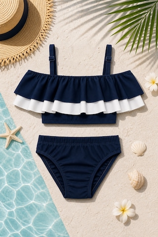 Beniizle Desenli Kız Çocuk Bikini Takımı Lacivert