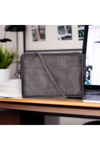 Leeds 16 İnç Macbook Ve Pc Uyumlu, Hakiki Deri, El Yapımı Kılıf, Gölgeli Gri Çok Renkli