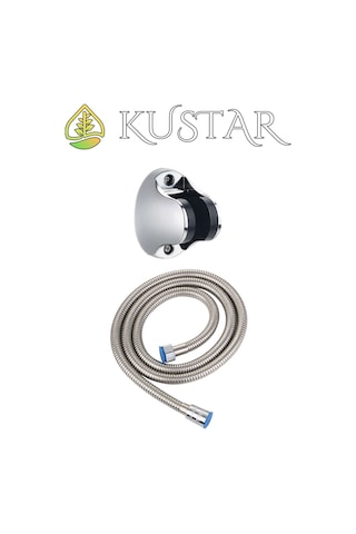 Kustar 3'lü Krom Çelik Duş Seti Filtreli 5 Fonksiyonlu Duş Başlığı El Duşu 150cm Duş Hortumu Ve Duş Askı Gri