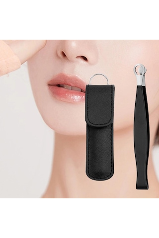 Homyl Burun Kılı Düzeltme Cımbızı, Yuvarlak Uçlu Cımbız Keseli Siyah