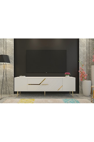 Ufa Tv Sehpası Tv Ünitesi 150 Cm Beyaz Altın