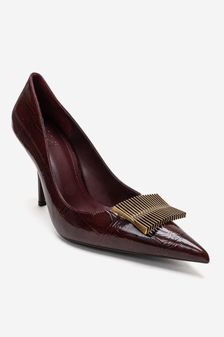 Luvishoes Dexen Bordo Baskı Metal Tokalı Kadın İnce Topuklu Ayakkabı