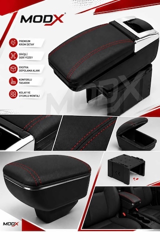 Hyundai İ30 2007-2012 Universal Sürgülü Kolçak - Kol Dayama Kırmızı Dikiş A+