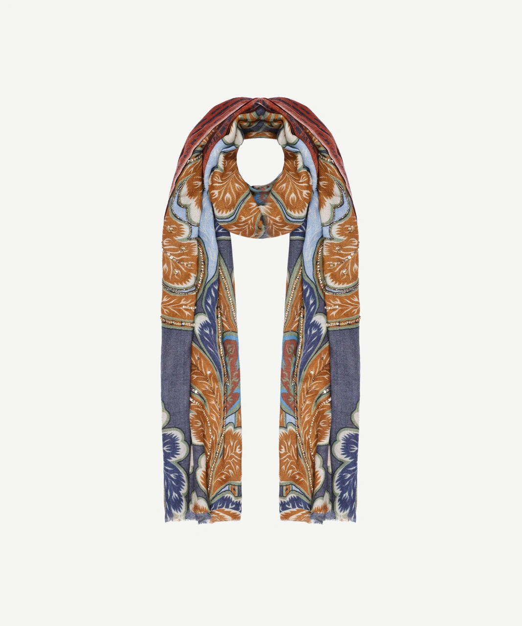 Yargıcı Etnik Desenli Yün Şal 25kksl1133x 004 Lacivert