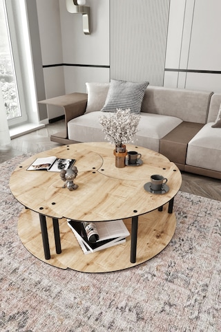 Yin Yang Unıty Serenıty Orta Sehpa 3 Lü Safir Meşe-100 Cm Meşe