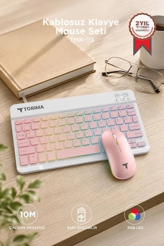 Özel Seri Tmk09 Pembe Kablosuz Klavye Mouse Seti Akıllı Modern Tarz Renkli Aydınlatma