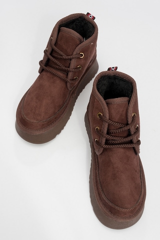 Ovela Kahve Süet Kalın Taban Bağcıklı Kadın Spor Bot Kahve Süet