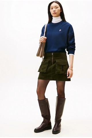 Tommy Hilfiger Kadın Cepli Kadife Mini Yeşil Etek Yeşil