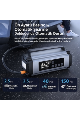 Akü Takviye Ve Hava Kompresörü Şarjlı Dijital Ekranlı Araç İçin Çok Amaçlı Yolda Kalmaya Son