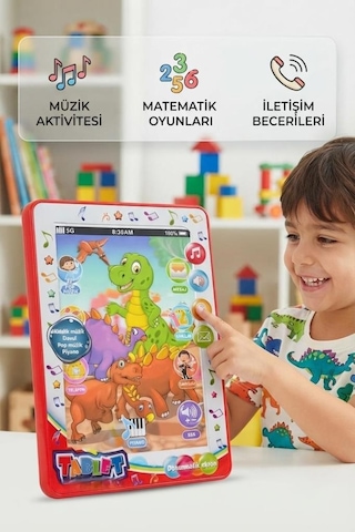 Dinozor Temalı Eğitici Sesli Dil Ve Motor Becerisi Geliştirici İnteraktif Oyuncak Tablet