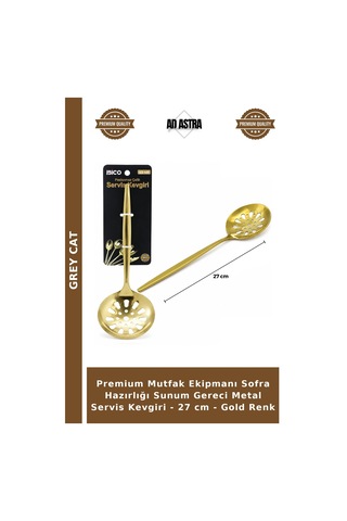 Premium Mutfak Ekipmanı Sofra Hazırlığı Sunum Gereci Metal Servis Kevgiri - 27 Cm - Gold Renk Çok Renkli