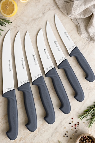 Sürmene Silver Serisi 6 Lı Mutfak Bıçak Seti Gri Sap Yüzme Sıyırma Kasap Et Ekmek Sebze Bıçağı Hds-107