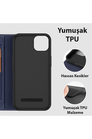 More TR Dux Ducis iPhone 14-13 6.1 Kılıf Skin X2 Series PU Deri Manyetik Kapaklı Kılıf Magnetic Folio Case - Kahverengi