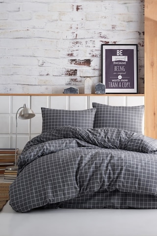 Kolay Ütülenir Nevresim Takımı Tek Kişilik Mini Kare Antrasit