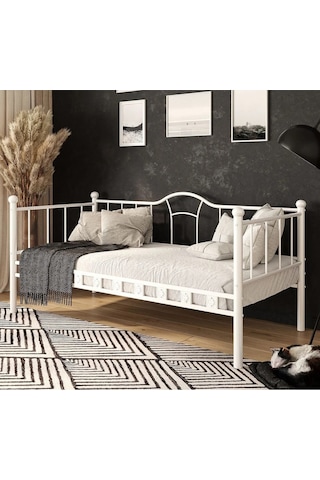 Reyo Kamelya Sedir Metal Karyola Beyaz 90x200